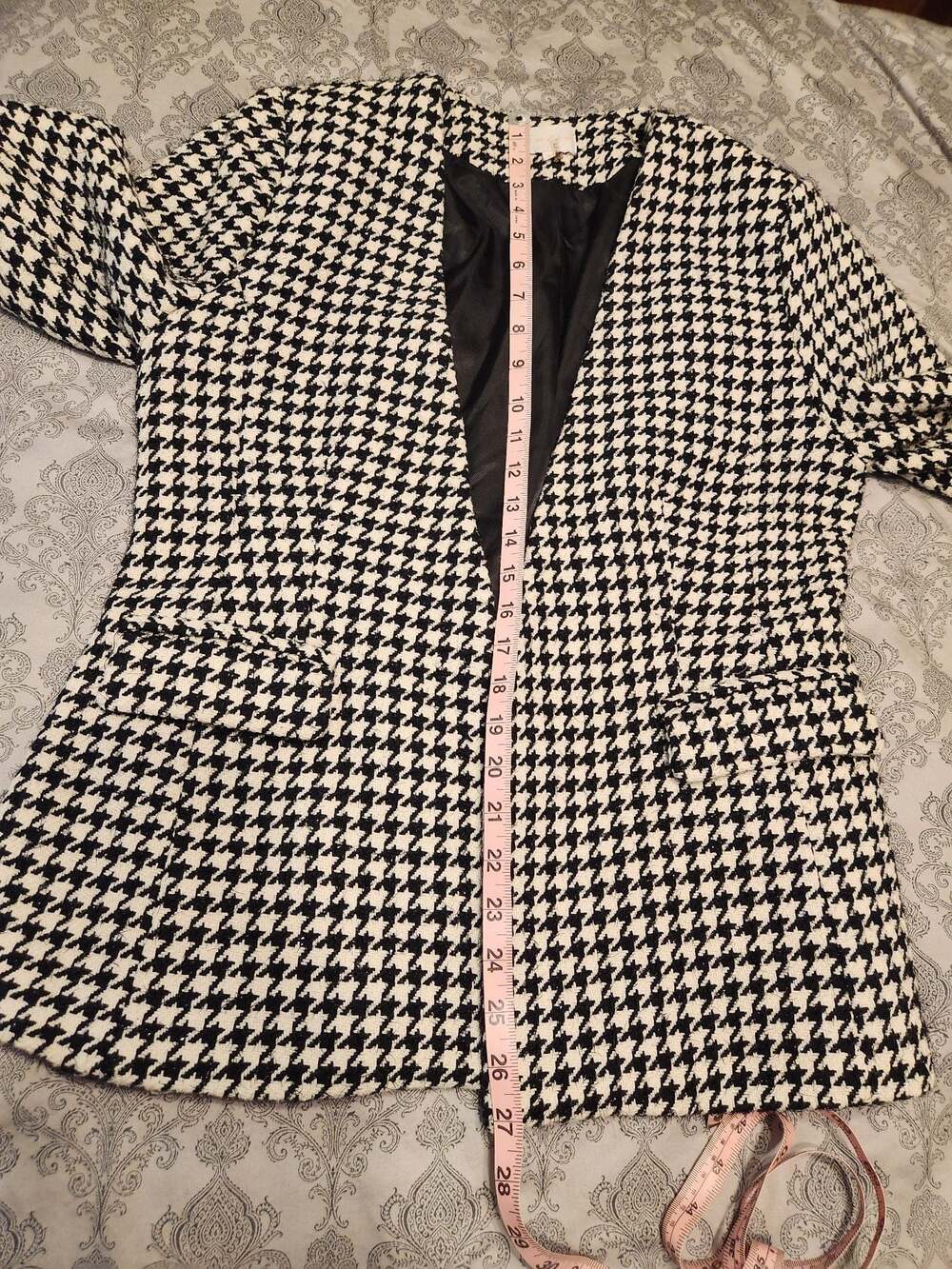 Women's Houndstooth Open Front Blazer Jacket Black and White - Picture 8 of 10